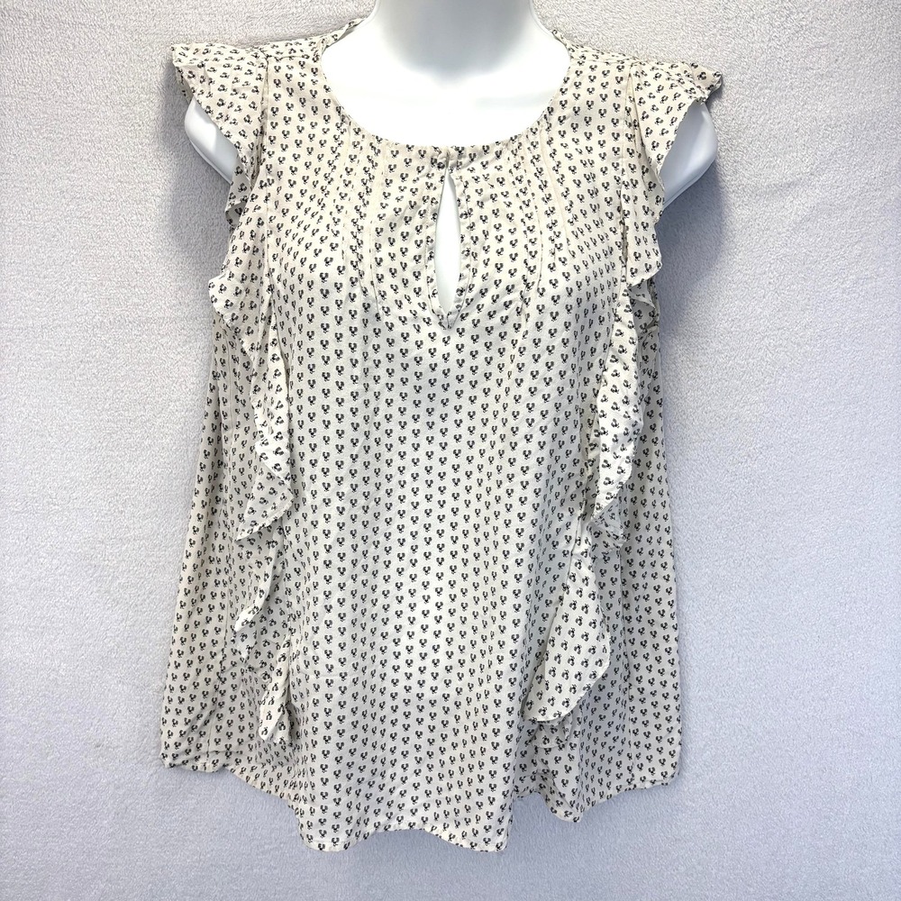 J. CREW 100% Silk Blouse Womens 6 White Flutter Sleeve Ruffle Pleated Keyhole